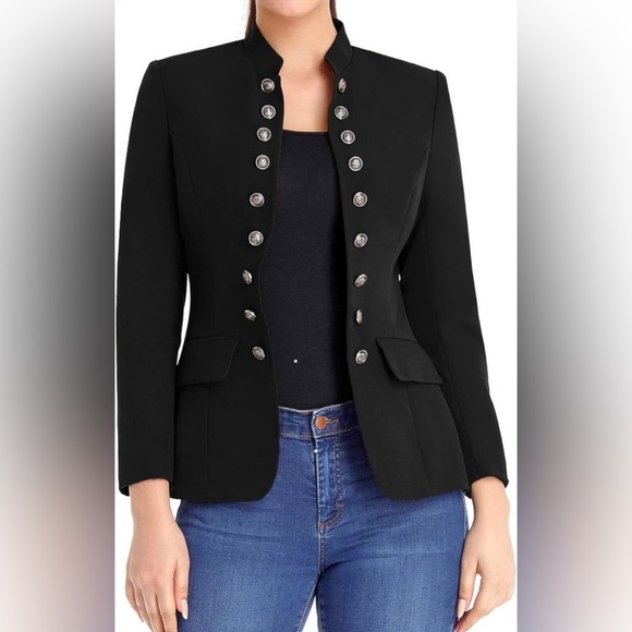 Jackets & Blazers - Women's Open Front Long Sleeves Work Blazer Casual Buttons Suit Jacket